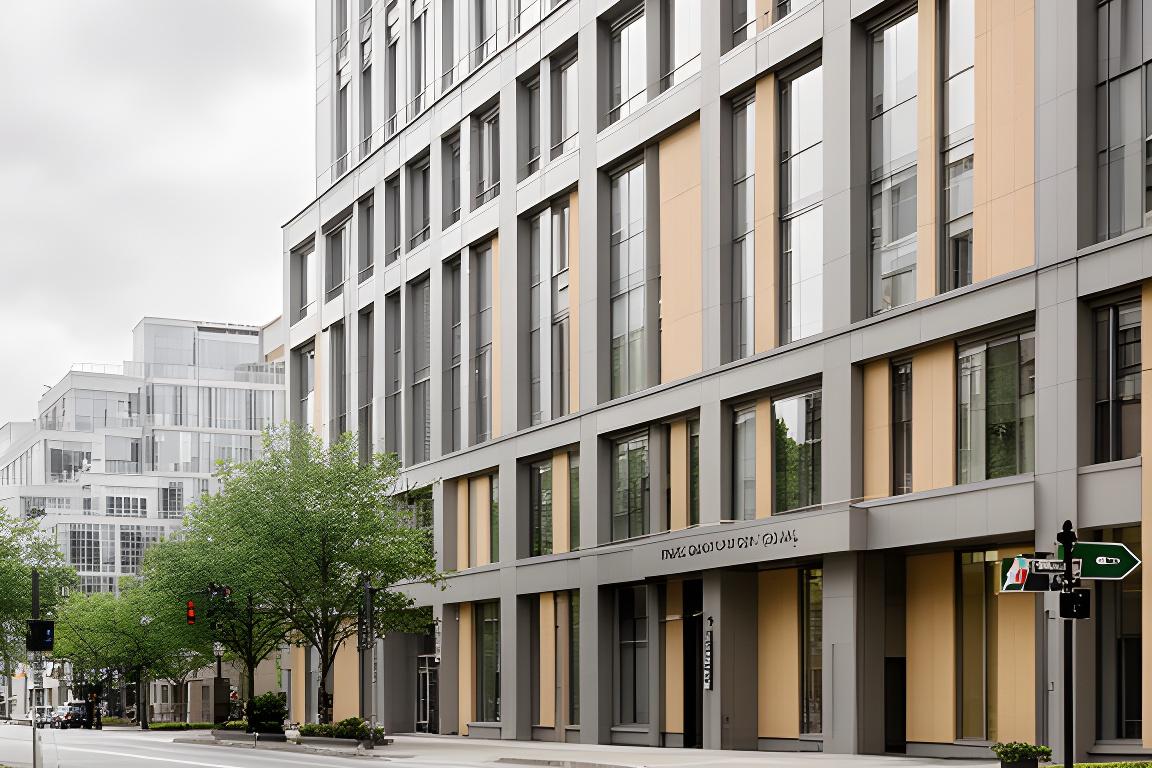 Aussenansicht eines modernen Büros an der Nordbahnlände in Wien mit ruhiger Strassenszene und klarer Beschilderung